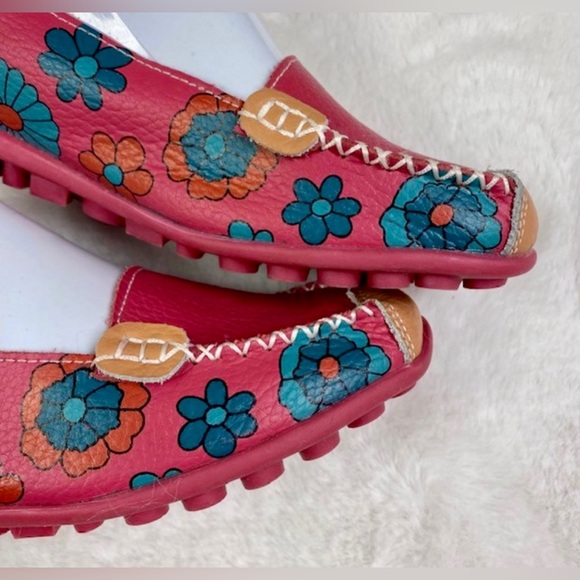 Pink Floral Leather NWOT Loafers Remote Control Bottom Size 6 Women’s Multicolor - Picture 9 of 9